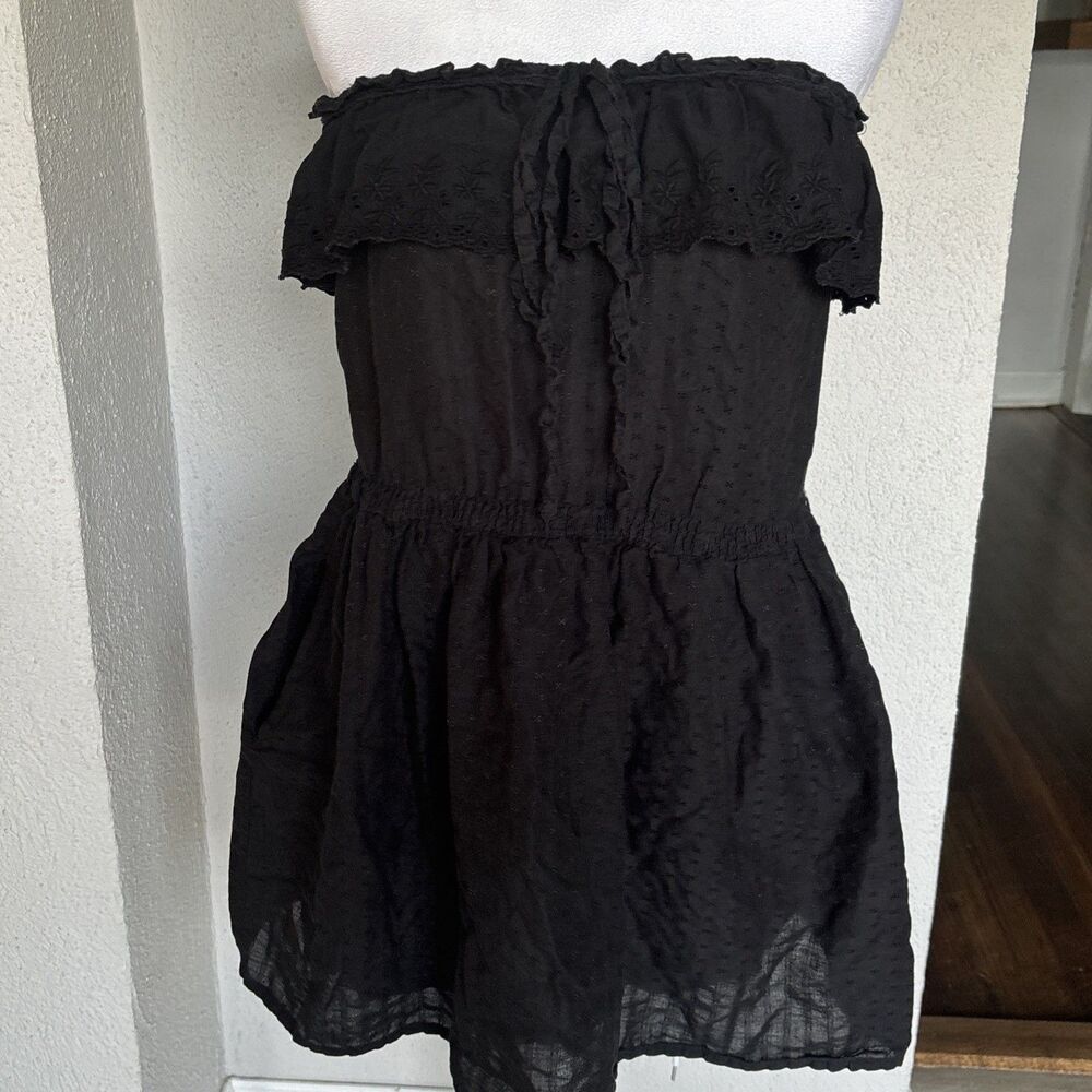 Zara TRF Black Lined Eyelet Strapless Dress Size Small